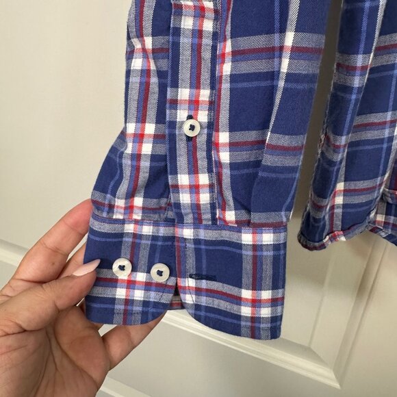 Untuckit 100% Cotton Men's Plaid Button Down Long Sleeve Shirt Blue/Red XL - Picture 4 of 7